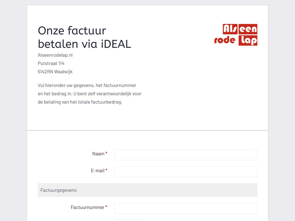 conjunctie systeem Automatisering Formulier met iDEAL - Facturen laten betalen via iDeal