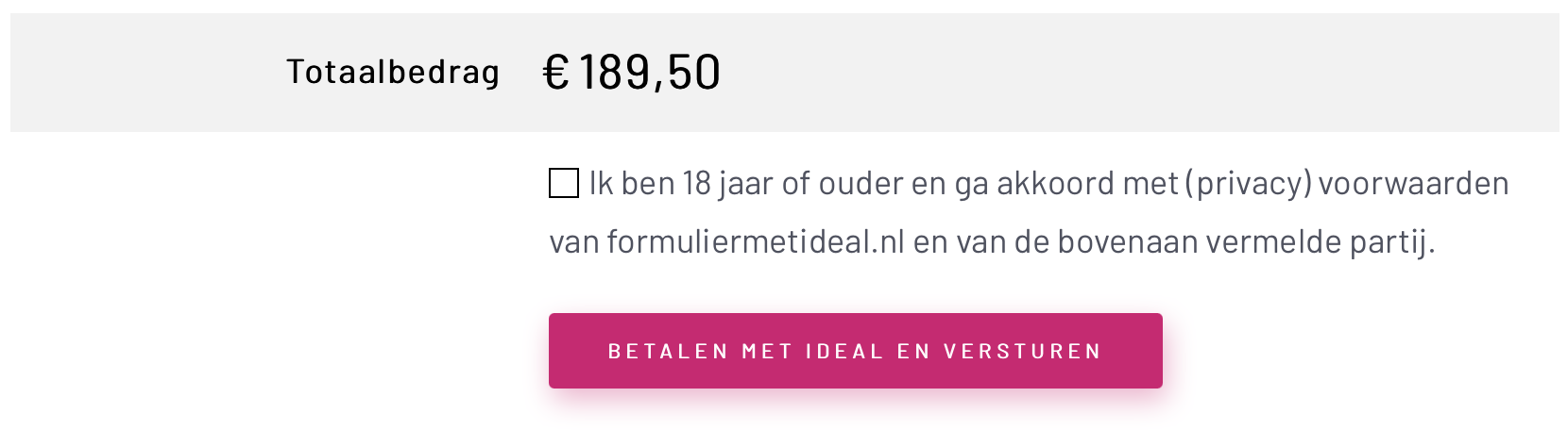 Formulier met iDEAL automatische totaalprijs