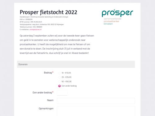 Doneren of inschrijven met iDEAL aan Prosper Fietstocht